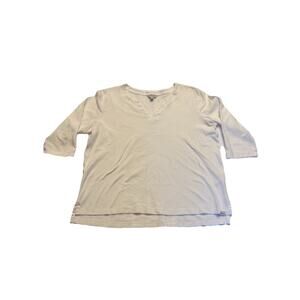 Orvis Classic Collection Pima Cotton V Neck Top Womens L Cream 3/4 Sleeve